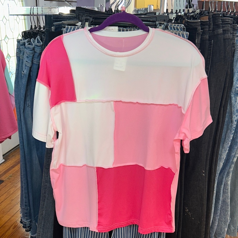 Vibrant Pink Color Block Women's Tee